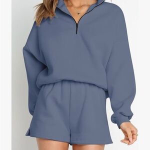 Blue Half-Zip Pullover and Shorts Set